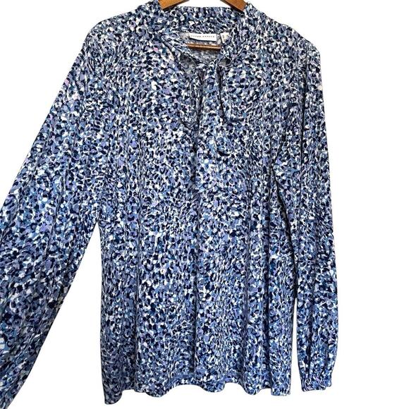 Susan Graver Printed Liquid Knit Mock-Neck Top w/ Tie Detail Size L Bloomcore - Picture 5 of 5